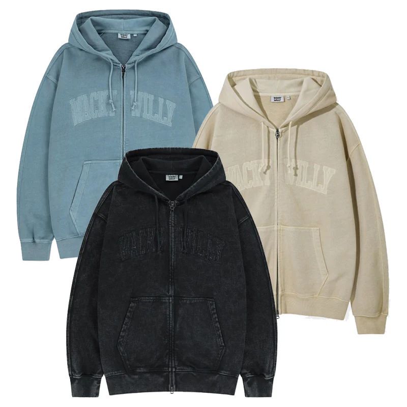 Korean Trendy Brand Little Flying Man Washed Heavy Terry Fabric Cardigan Hoodie for Men and Women, Loose Fit, Drop Shoulder Wacky