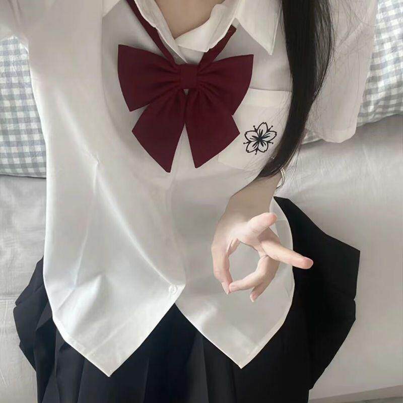 jk制服加工定制 樱木北短袖百褶裙套装 jk衬衫日系白蓝色刺绣女衬衣春jk制服