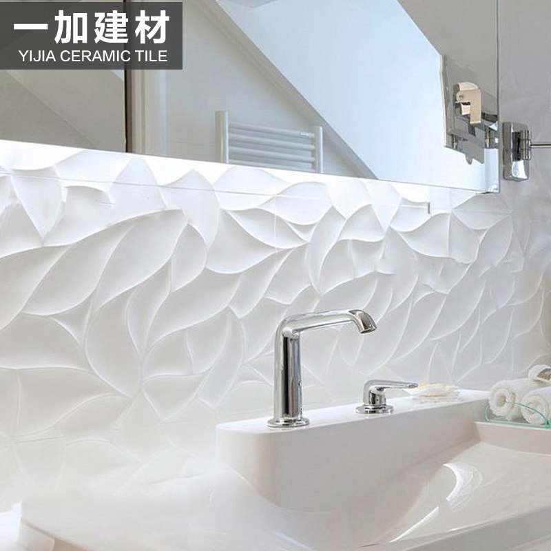 Nordic pure white wall tiles 300X600 wavy pattern matte shaped bathroom kitchen tile bright light
