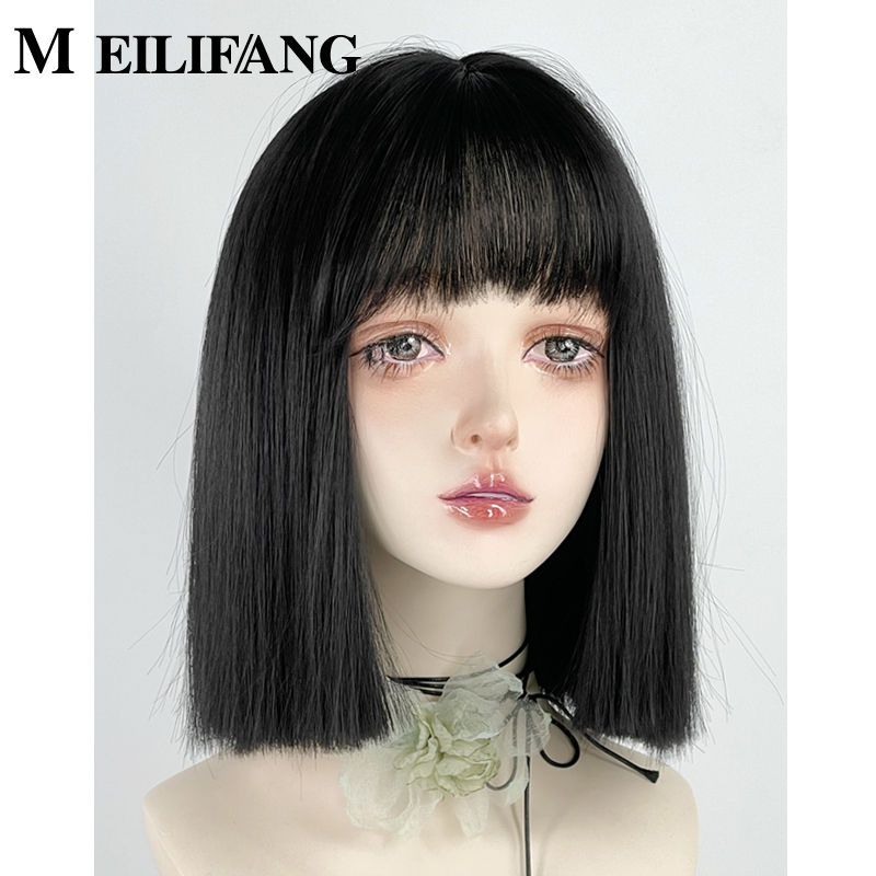One-Piece Wig Short Hair Collarbone Length Black Full Wig for Women Universal Cosplay Nano Daily Japanese Style Shoulder-Length Straight Hair