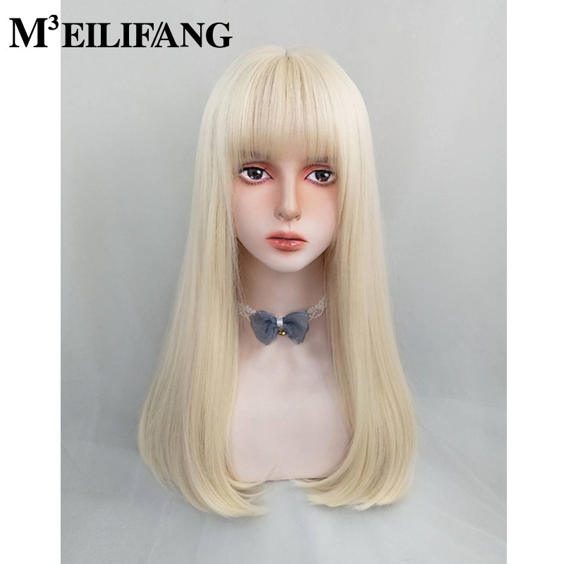 US Cubic Women's Woman Hair Wig Cosplay Cream White Gold Straight to Europe and America Net Red All-Head Cosplay