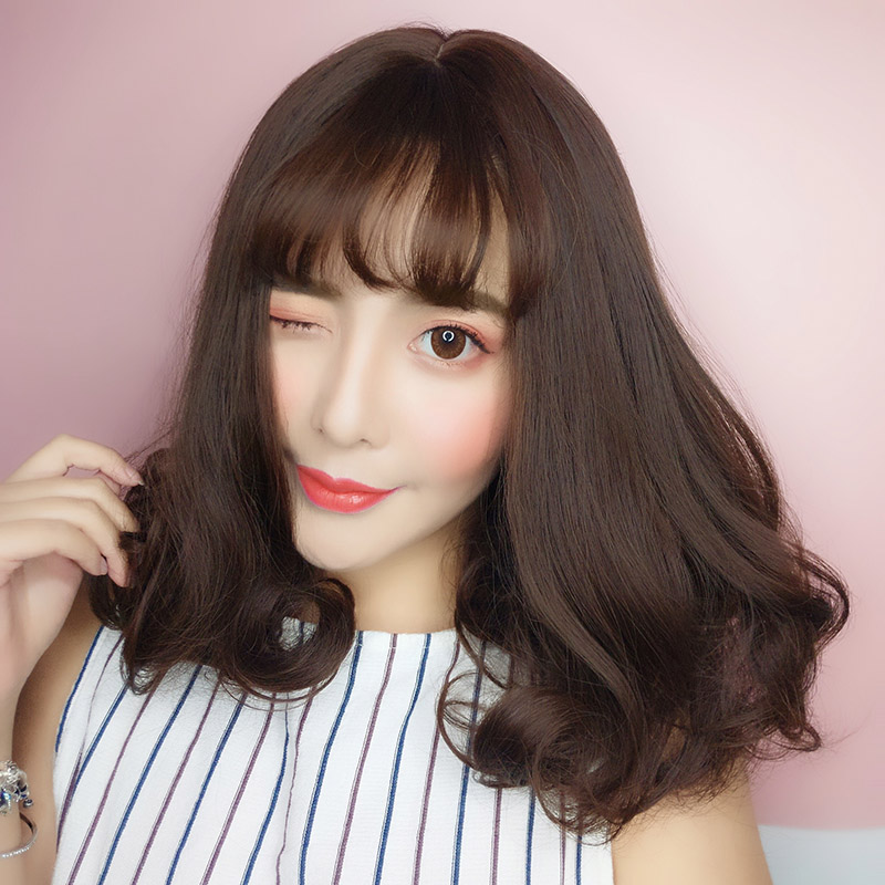 Whole Wig Female Short Hair Air Bangs Short Curly Hair Korean Long