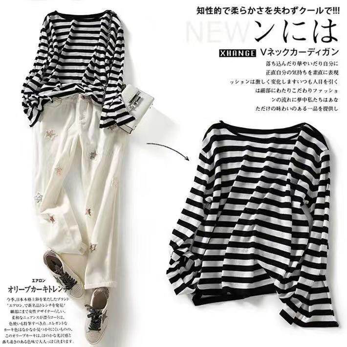 Одежда модная солнца защиты 清仓捡漏专柜撤回尾单外贸剪标撤柜冰丝针织衫一字肩喇叭袖防晒衫