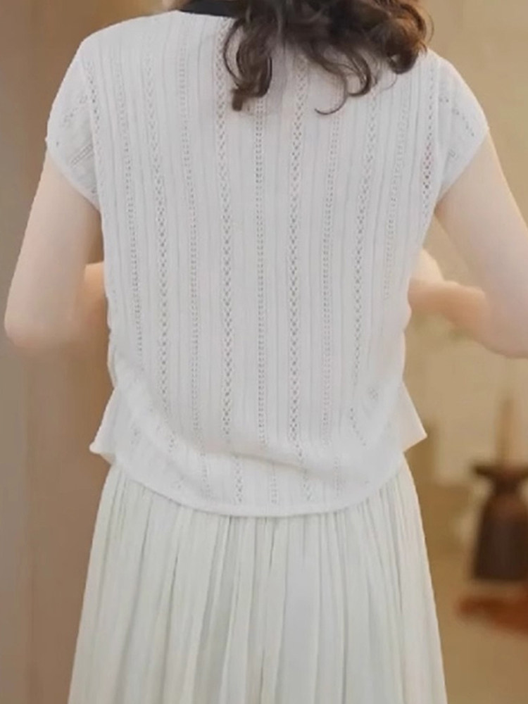 Одежда модная солнца защиты 撞色针织开衫显瘦冰丝短袖新款修身时尚上衣百搭时尚洋气休闲减龄