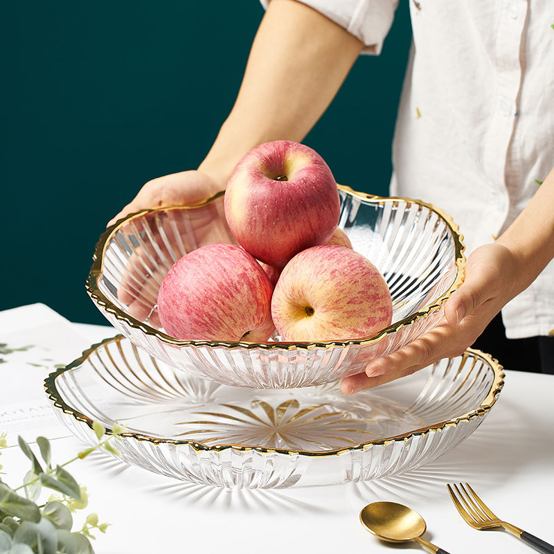 Nordic Creative Light Lavish Crystal Glass Fruit Tray Home Living Room Tea Table Home Table Snack Tray Water Fruit Tray Decoration