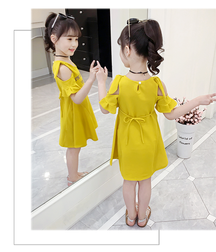 Đầm dự tiệc cho bé gái mới 2019 diện váy lệch vai trong quần lửng cotton bé trai thời trang công chúa nước ngoài - Váy quần áo bé gái
