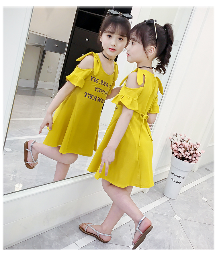 Đầm dự tiệc cho bé gái mới 2019 diện váy lệch vai trong quần lửng cotton bé trai thời trang công chúa nước ngoài - Váy quần áo bé gái