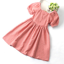 Girl dress 2021 summer new medium and large childrens clothing Girl Plaid bubble sleeve foreign summer princess skirt
