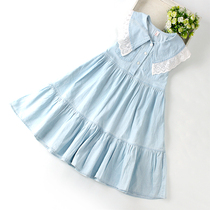 Girls denim skirt in the big children summer dress cotton little girl doll collar loose foreign vest skirt