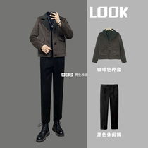 Light ripe men wear woolen coat men short Korean version trend plus velvet padded fur one jacket jacket