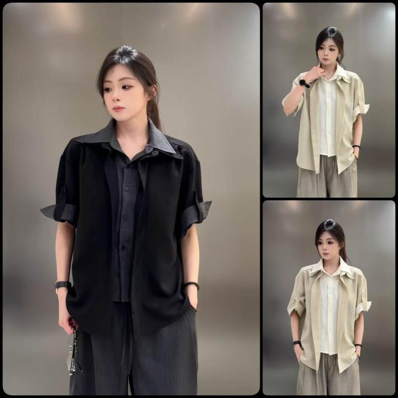 Fake Two-Piece Shirt with Spliced Tie Design, Early Autumn High-End Shirt Jacket, Cool Casual Suit