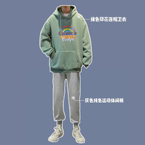 Gong Chong Hao XT South Wind Fitting Room Autumn Green Print Hooded Sweat Men Tide Brand Hong Kong Wind Loose Long Sleeve Jacket