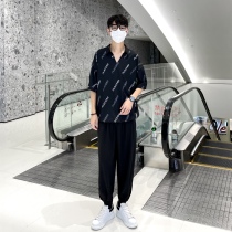 Summer Bottom V - collar printed short - sleeved shirt men in relaxed harbor wind - handsome half - sleeve shirt