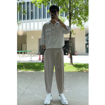 Summer Strip Net Red Dick - sleeve shirt with a thin - sleeve shirt with ice wire nine trousers tide