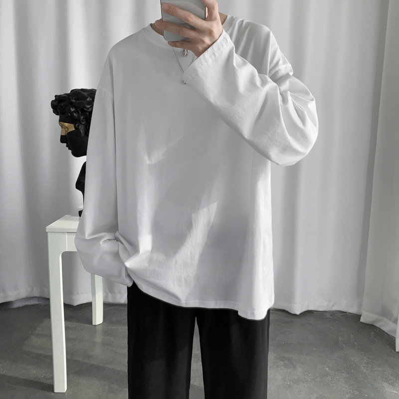 Autumn ins Long-sleeved T-shirt Abstinence department Lazy wind loose base shirt Male short sentence Mr Aberdeen shop art man