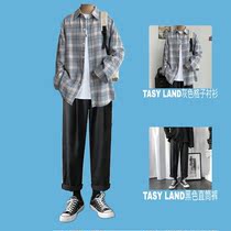 TASY LAND original 2021 spring and autumn day gray plaid long sleeve shirt boys loose coat Lnkdye