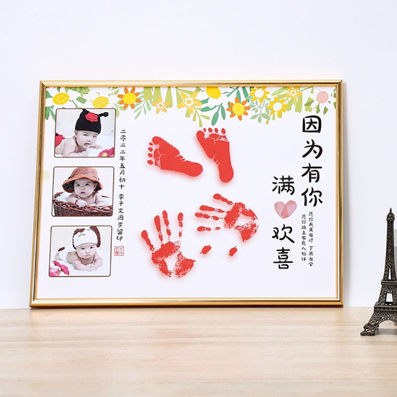 One year old gift baby hand foot print to remember gift word painting newborn hand print foot print custom full moon 100 days gift