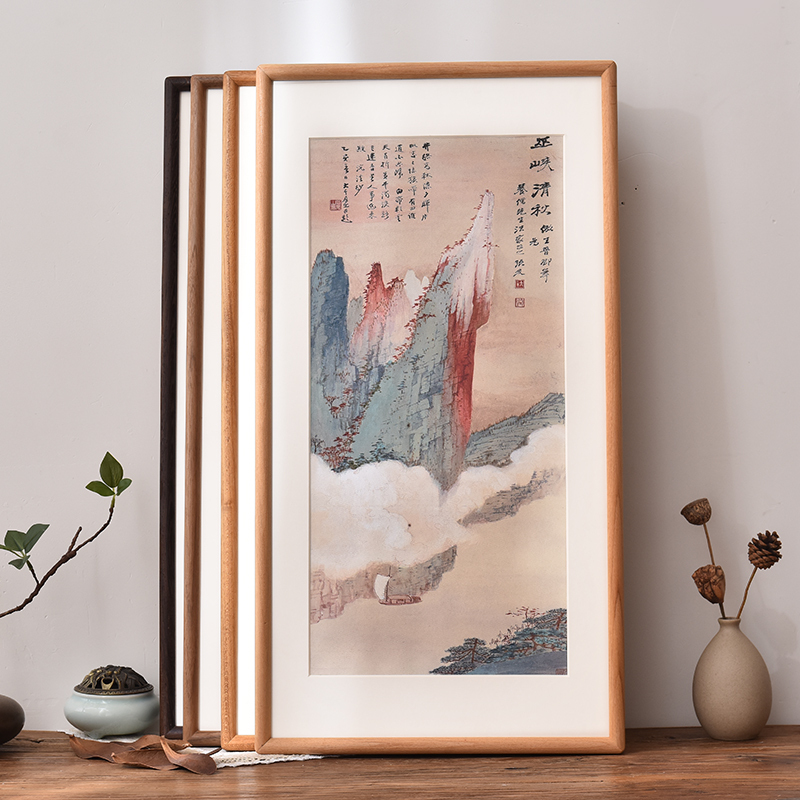 High-End Chinese Painting Landscape Calligraphy Framed with a Rounded Corner Solid Wood Mortise and Tenon Structure, Long Strip Frame, Picture Frame Outer Frame