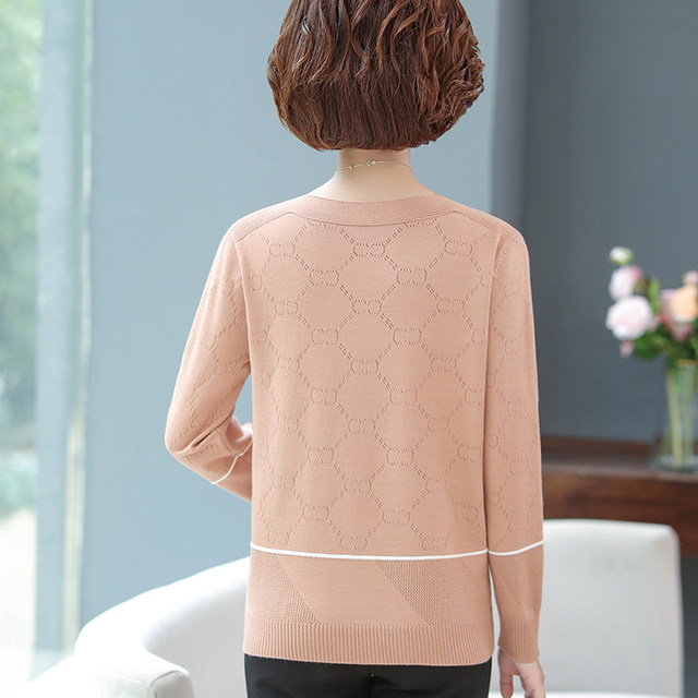 Mother's autumn clothing 2023 new mother's clothing long-sleeved sweater sweater tops middle-aged women's spring and winter round neck bottoming shirt