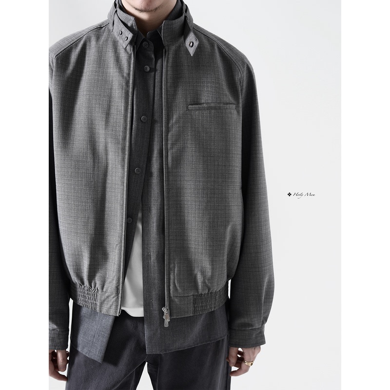Holymen | Exclusive Custom-Woven Plaid Wool Harrington Autumn Stand-Up Collar Silhouette Wool Jacket for Men Holymen | Exclusive Custom-Woven Plaid Wool Harrington Autumn Stand-Up Collar Silhouette Wool Jacket for Men