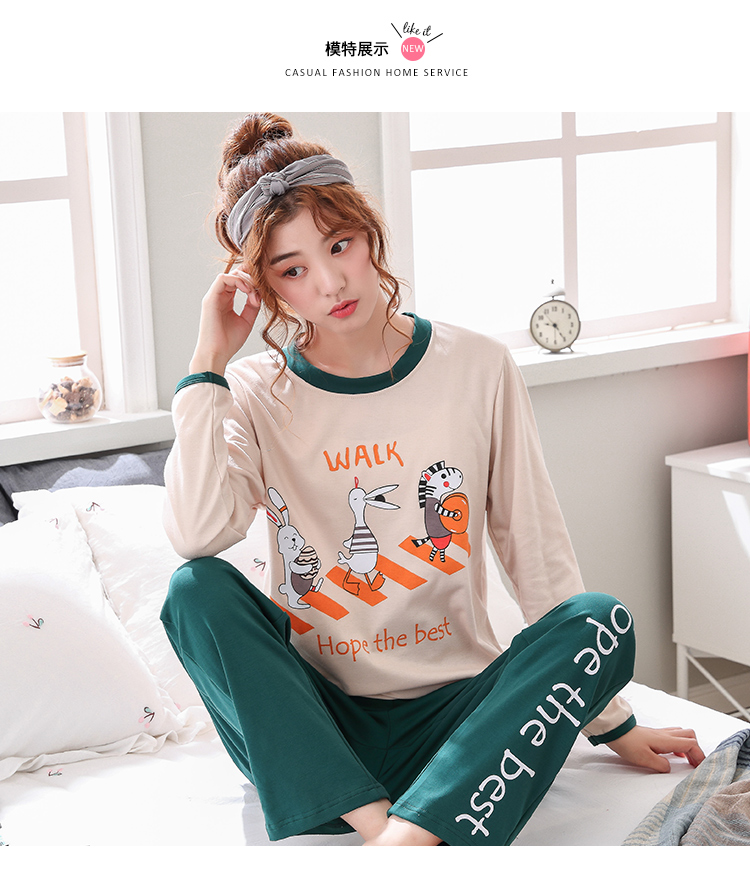 Bộ đồ ngủ mùa thu đông của phụ nữ dài tay cotton cotton kích thước lớn mùa thu phiên bản Hàn Quốc của phim hoạt hình dịch vụ tại nhà ăn mặc gợi cảm dễ thương đồ bộ mặc nhà