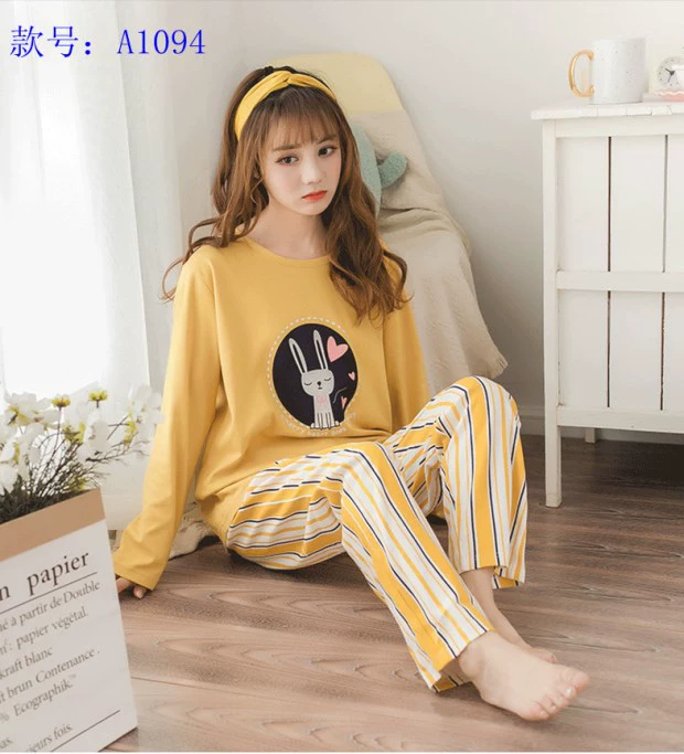 Mới mùa thu cotton dài tay đồ ngủ nữ mùa đông thời trang dịch vụ nhà phù hợp với phụ nữ lỏng lẻo mặc quần cotton áo ngủ nữ