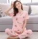 Bộ đồ ngủ nữ cotton ngắn tay mùa hè Phiên bản Hàn Quốc của phim hoạt hình mùa xuân dễ thương có thể mặc bên ngoài dịch vụ cotton hai mảnh do bo