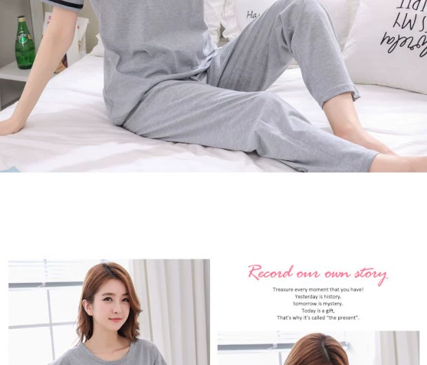 Bộ đồ ngủ nữ cotton ngắn tay mùa hè Phiên bản Hàn Quốc của phim hoạt hình mùa xuân dễ thương có thể mặc bên ngoài dịch vụ cotton hai mảnh do bo