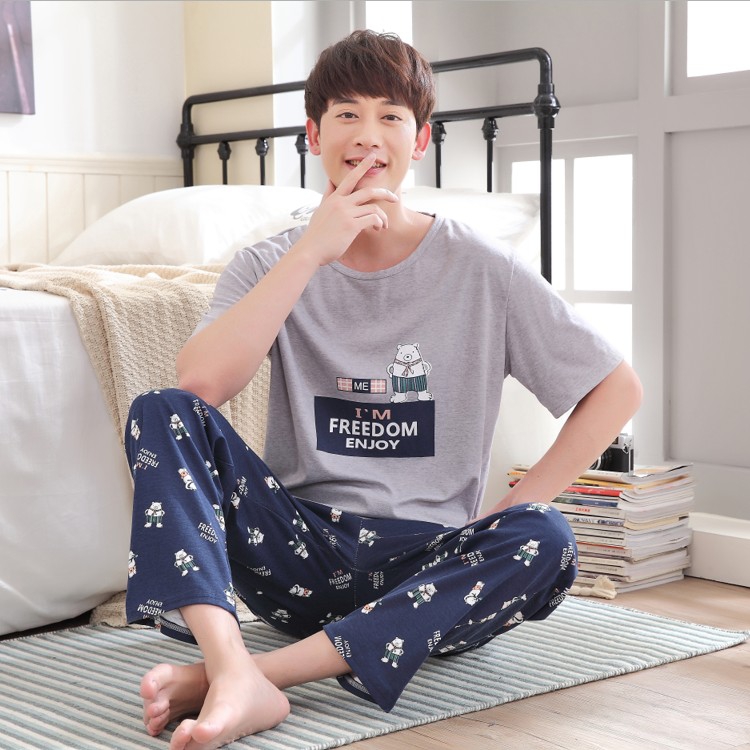 Của nam giới Đồ Ngủ Mùa Hè Ngắn Tay Quần Bông Cotton Thanh Niên Mùa Hè Thường Mỏng Nhà Trang Trí Nội Thất Nam Phù Hợp Với quần áo ngủ cho nam giới