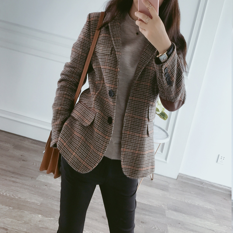 sandro moskoloni plaid small suit woman spring autumn new body slim temperament 100 lap short jacket