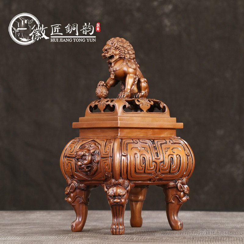 銅器 故宮双獅耳飾壺 香炉 ペン洗い 獅耳招財壺 装飾品