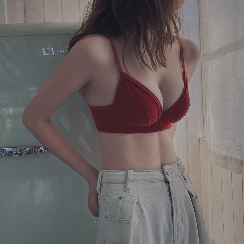 Red lingerie ladies' thin summer gathering to receive the co-mildbride wedding pregnant woman comfortable without steel ring bra hood suit