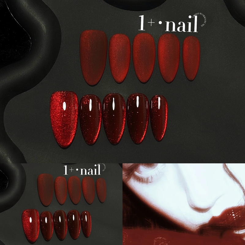 1+Nail 【Red Velvet】 Glossy and Matte Surface Dual-Color Combination, Red Velvet Armor, Sweet Cool Spicy Girl