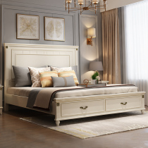 American bed master bedroom modern simple wedding bed European bed double bed solid wood furniture high Box Storage Bed 1 8 meters