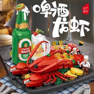 Loz Hairy Crab Beer Lobster Chinese Building Block Toy Gourmet Crab Osmanthus Wine Assembly Model Ornament Gift