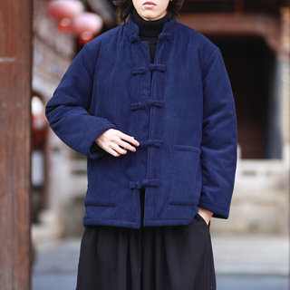 Мужская зимняя куртка в китайском стиле из вельвета и хлопка, утепленное хлопковое пальто в стиле ретро, верхняя одежда большого размера с воротником-стойкой на пуговицах