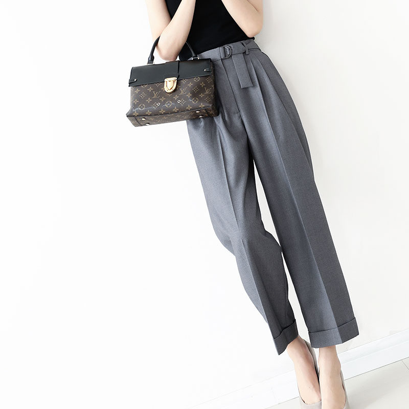 JOLIMENT gray wide leg pants women's high waist hanging 2021 new spring and summer casual loose straight nine-point pants