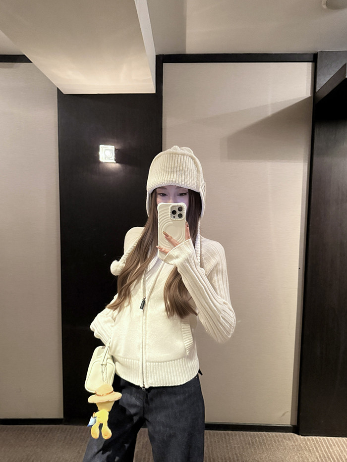 스탠드 칼라 몸매 가꾸기 스웨터 여성 코트 겨울 슬림해 보이는 니트 스웨터 더블 지퍼 오픈 가디건 맨위 여성 상세 이미지 20