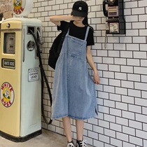 Academy style plus fat plus size reduced age skirt summer dress Korean version of 200kg fat MM loose denim strap dress