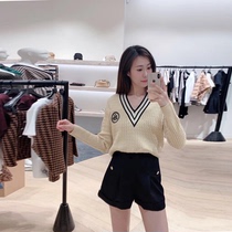 sandro21 Spring Autumn V Neckline Embroidered Color College Wind-Knit Jersey Blouse SFPPU00798