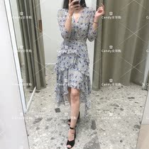 France maje 21 spring summer printed V collar tightness lotus leaf edge irregular dress dress MFPRO01660