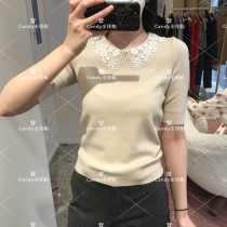 maje21 spring and summer delicate petal lace dolls collar cover headbeat cardio-knitted sweater MFPPU00401