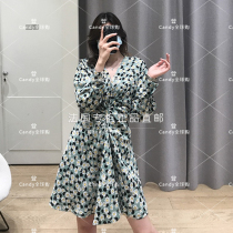 sandro21 spring and summer small daisy printed folds long sleeves to collect waist short dress and dress women SFPRO01647