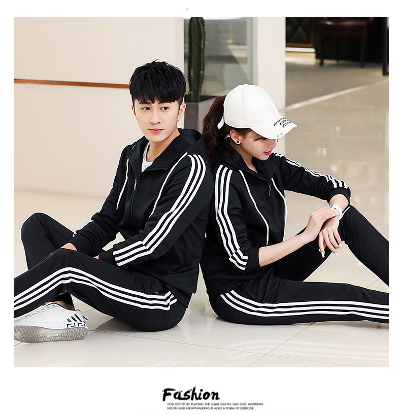 Bộ đồ thể thao nam mùa xuân và mùa thu quần nữ đôi áo len giản dị mùa xuân hai mảnh chạy quần áo thể thao - Thể thao sau bộ thể thao adidas