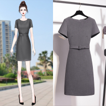 High-end professional dress summer temperament goddess fan dress gray hip short sleeve jewelry store sales department work clothes
