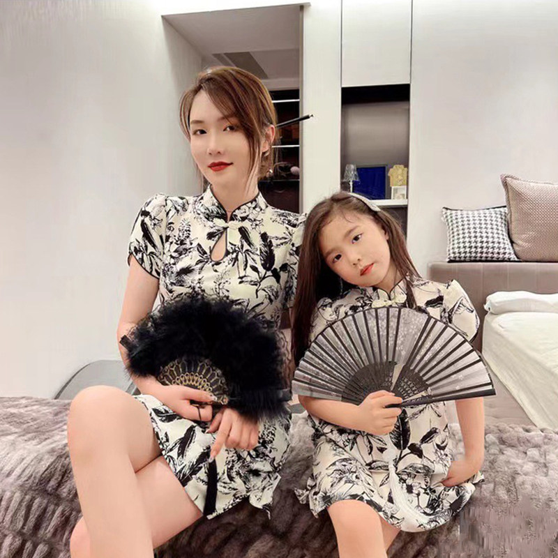 Special pro-Zika Fried Street China Wind Qipao Foreign Female Dress Superior Sense Children Summer Clothing Short Sleeve Ocean Dress
