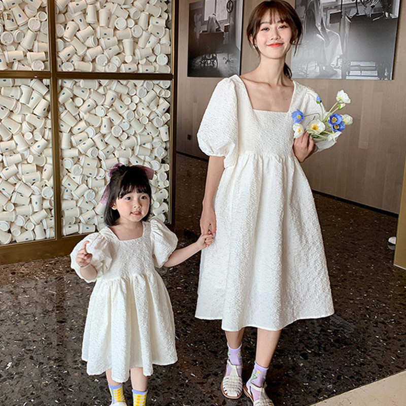 2022 New Mother - Child Fashion Summer Dress Bubble Sleeve Dress Han - Edition Girl Dress Fried Street