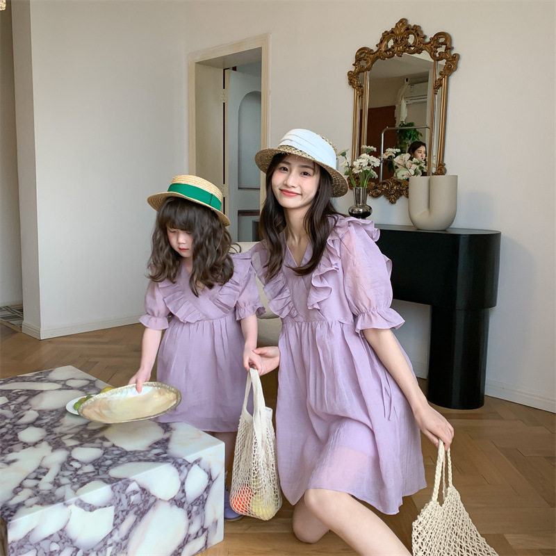 Different parent-child clothes, summer clothes, net red, fried street, mother and daughter clothes, seaside holiday dresses, girls' ruffled skirts, trendy