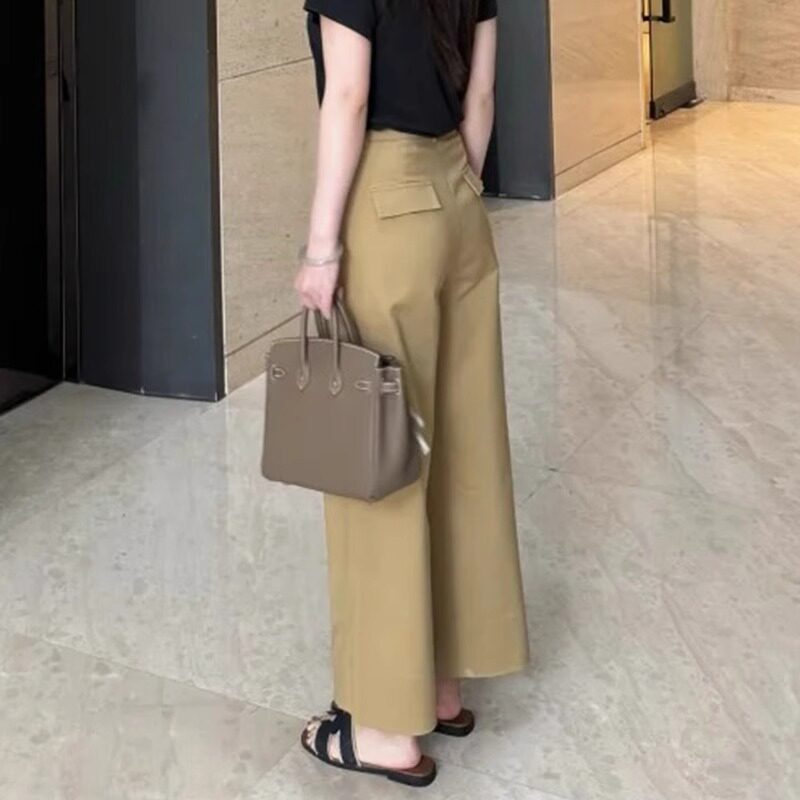 Khaki Straight-Leg Casual Pants for Women 2026 New Summer Thin Style Plus Size Slimming Petite Fashion Cropped Pants
