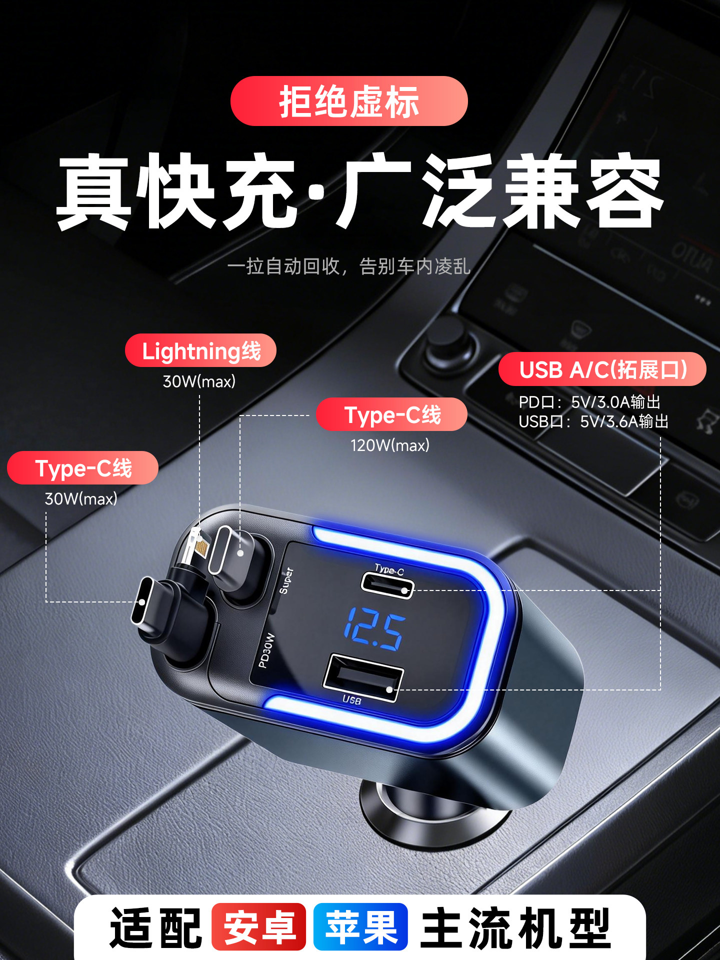 Newman Car Charger Super Fast Charging with Retractable Cable Mobile Phone Car Cigarette Lighter Adapter New Model